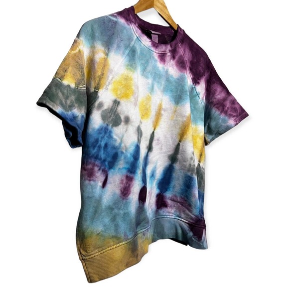 Hand Tie Dyed Upcycled Multicolor French Terry Short Sleeve Sweatshirt Women's M - Picture 4 of 11